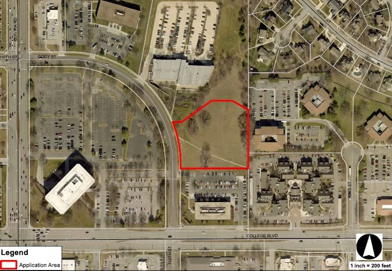 El hotel se construirá cerca del JCCC en la esquina de College Boulevard y Cody Street. Imagen vía Documentos de planificación de Overland Park.