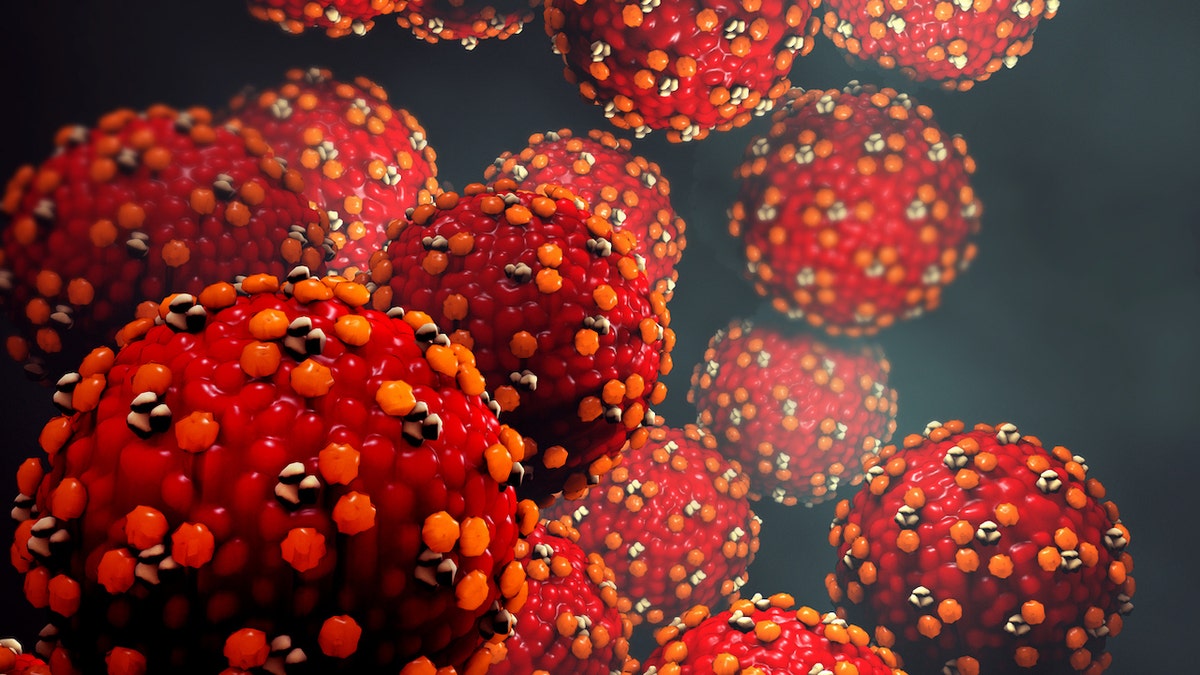 Ilustración 3D de partículas del virus del sarampión